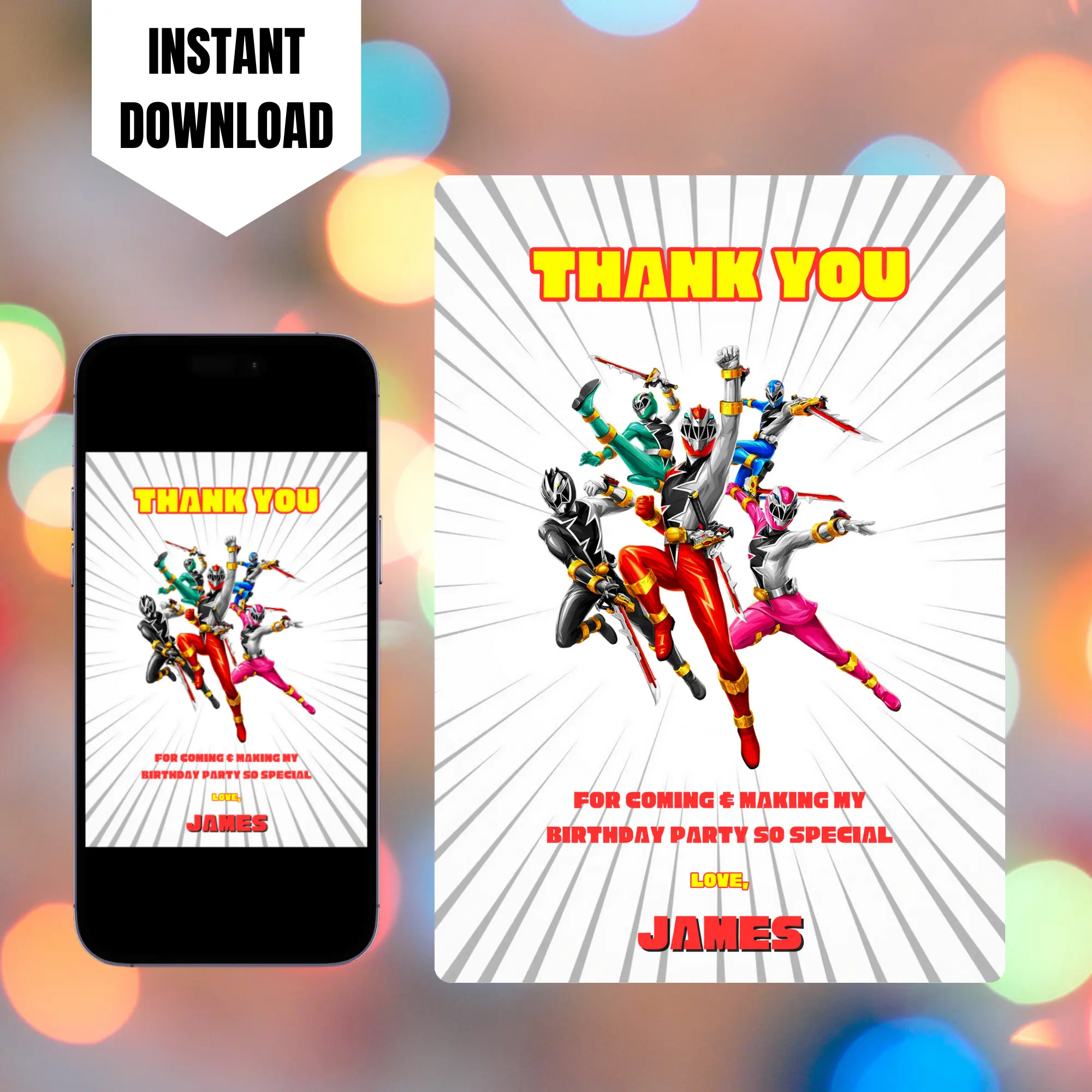 Power Rangers Thank You Card Template – CreativeRino
