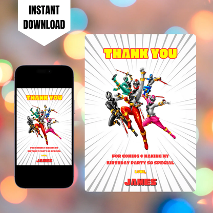 Power Rangers Thank You Card Template CreativeRino
