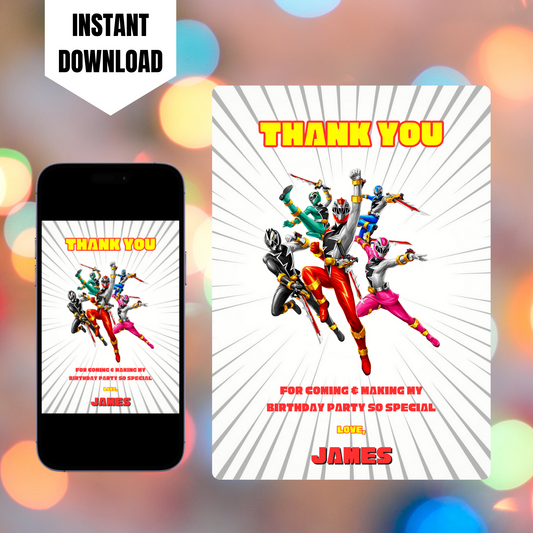 Power Rangers Thank You Card Template