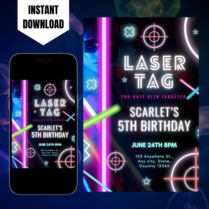 Laser Tag Gaming Birthday Invitation Template CreativeRino