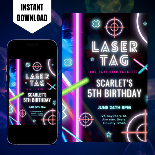 Laser Tag Gaming Birthday Invitation Template