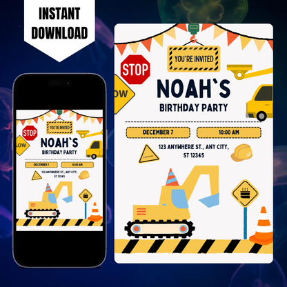 Construction Birthday Invitation Template CreativeRino