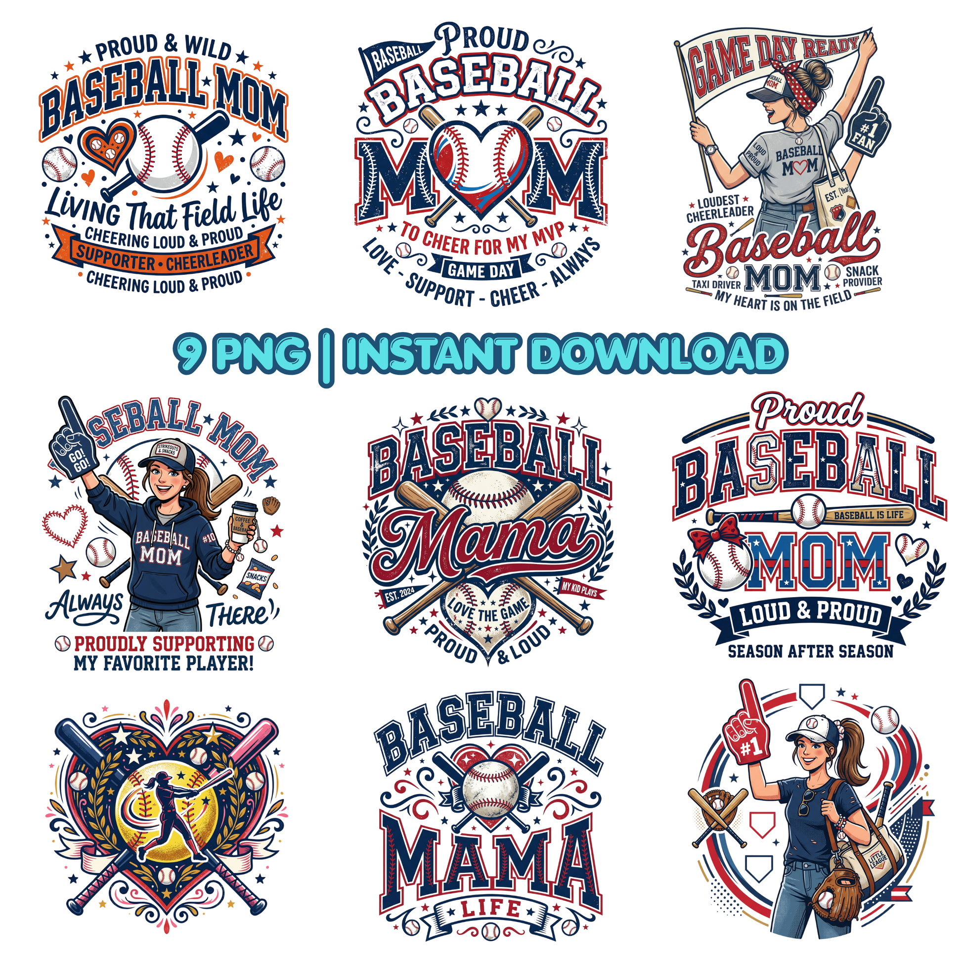 Baseball Mom PNG | Game Day Shirt Design | Sports Mom Sublimation File | Instant Download CreativeRino
