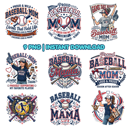 Baseball Mom PNG | Game Day Shirt Design | Sports Mom Sublimation File | Instant Download CreativeRino