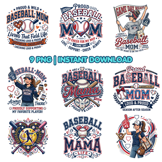 Baseball Mom PNG | Game Day Shirt Design | Sports Mom Sublimation File | Instant Download CreativeRino