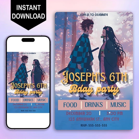 Demon Slayer Birthday Invitation Template - CreativeRino