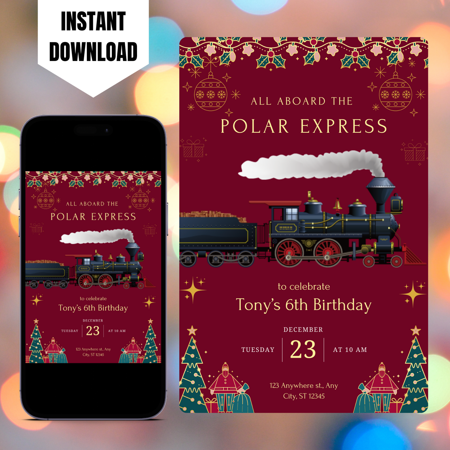 Christmas Polar Express Train Birthday Invitation Template