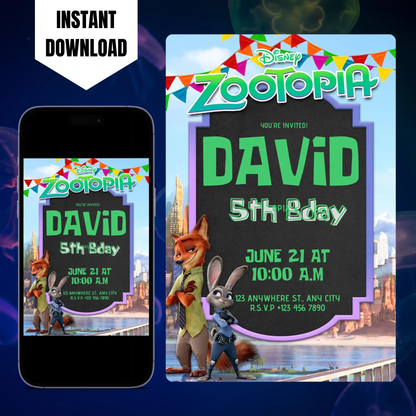 Zootopia Birthday Invitation Template CreativeRino
