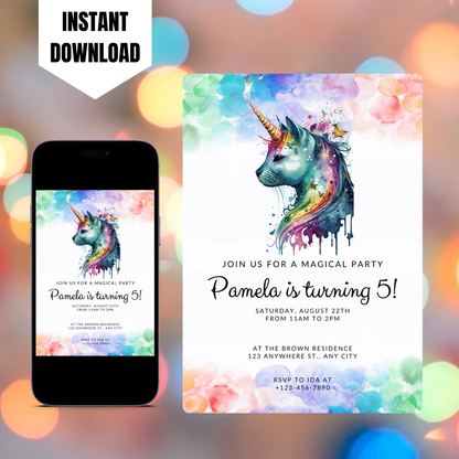 Caticorn Unicorn Birthday Invitation Template CreativeRino