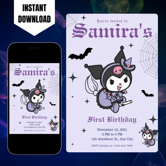 Sanrios Kuromi Kawaii Kitty Birthday Invitation Template