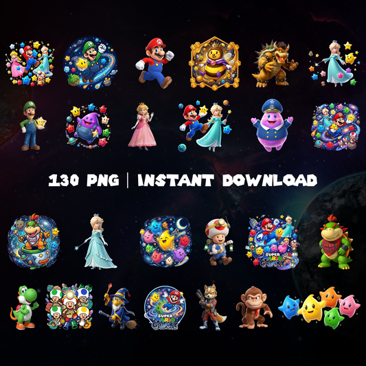 130 Super Mario Galaxy PNG Clipart, Gamer T-Shirt Design, Poster (Instant Download) CreativeRino