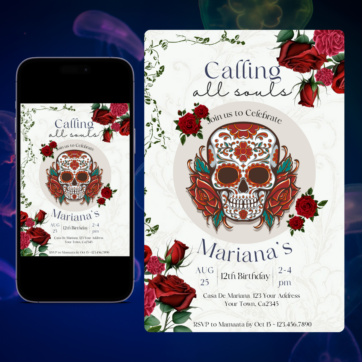 Day of the Dead Birthday Invitation Template | Calling all Souls Sugar Skull Invite