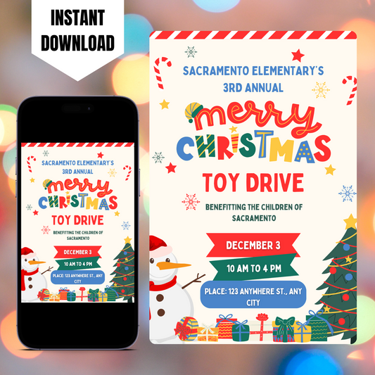 Merry Christmas Toy Drive Flyer Template | Toy Drive Invitation