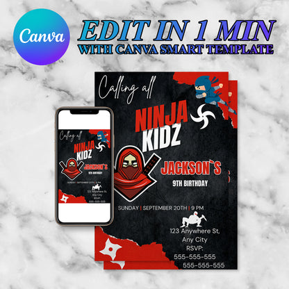 Ninja Kidz Birthday Invitation Template - CreativeRino