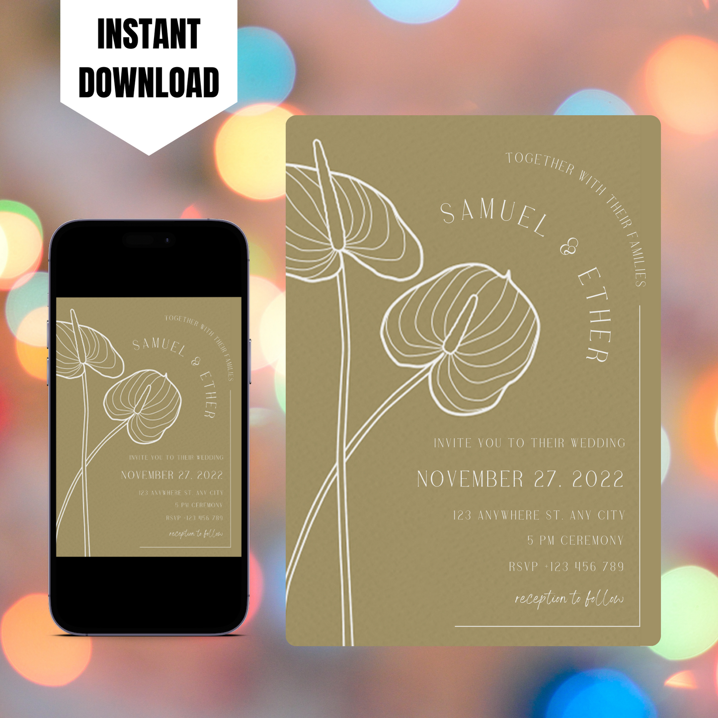 Anthurium Wedding Invitation Template