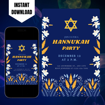 Hanukkah Invitation Template | Hanukkah Celebration Party Invite CreativeRino