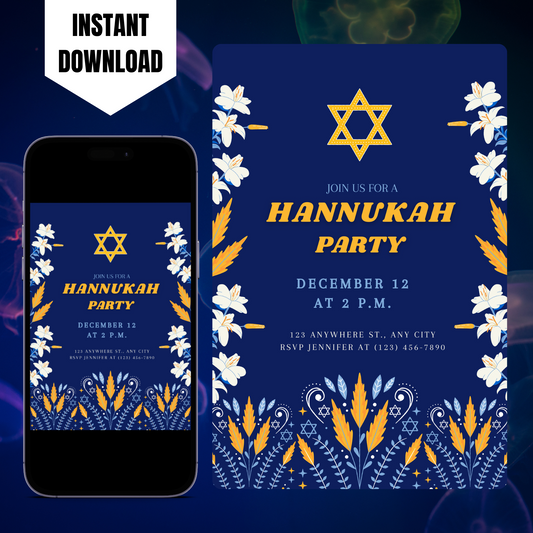 Hanukkah Invitation Template | Hanukkah Celebration Party Invite