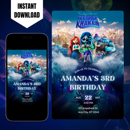 Ruby Gillman Teenage Kraken Birthday Invitation Template CreativeRino