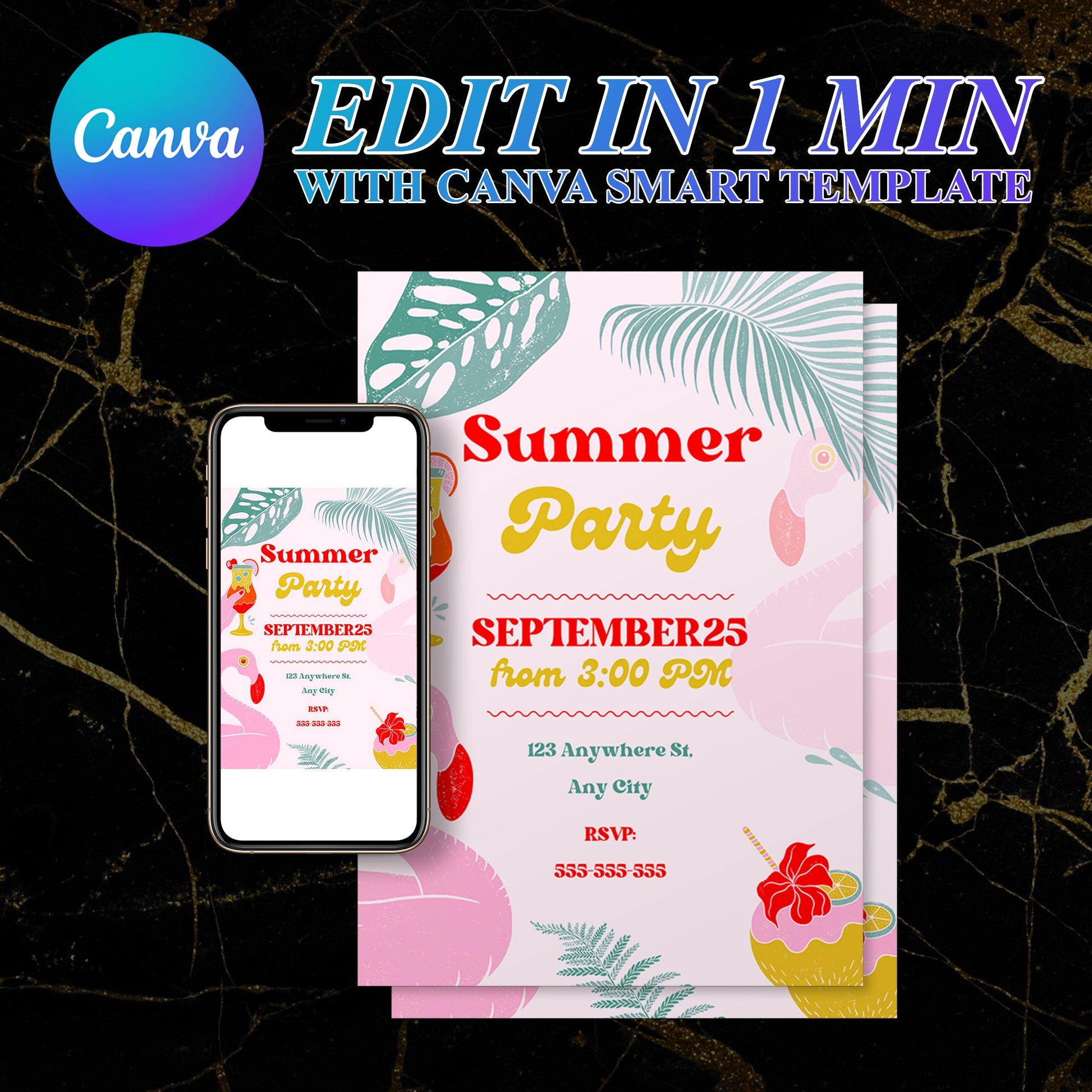 Summer Party Invite | Summer Party Invitation Canva Template CreativeRino