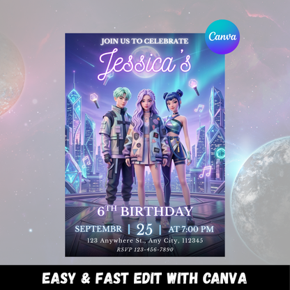 Kpop Demon Hunters Party Invitation – Stylish Birthday Invite CreativeRino