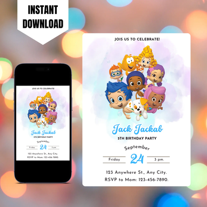 Bubble Guppies Birthday Invitation Template CreativeRino