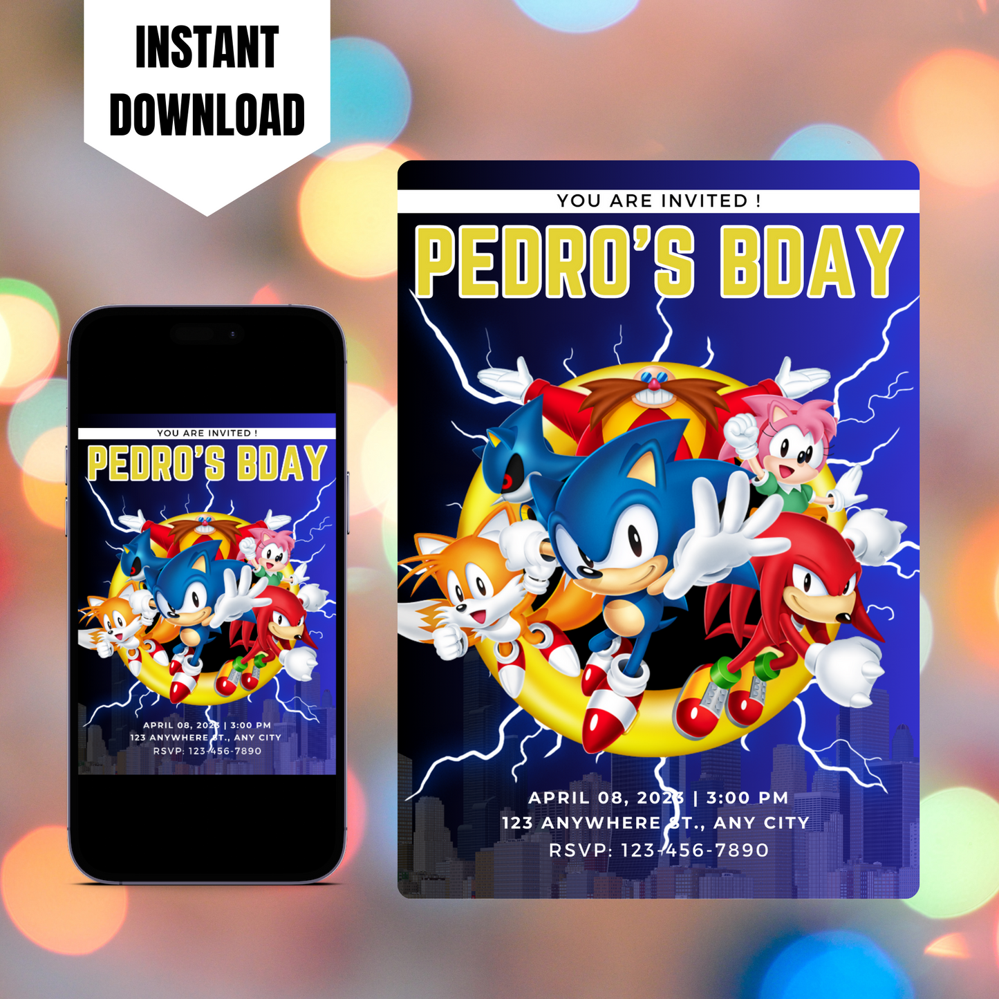 Super Sonic Hedgehog Birthday Invitation Template