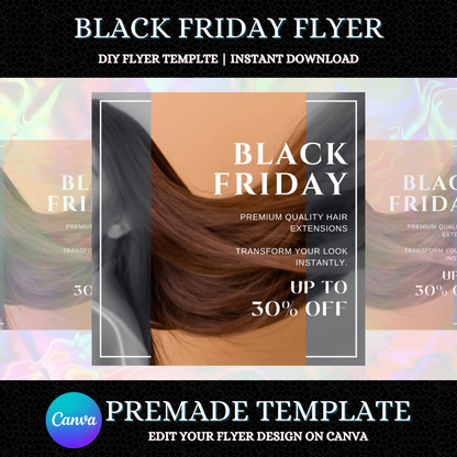 Black Friday Hair Extension Post Template | Social Media Flyer CreativeRino