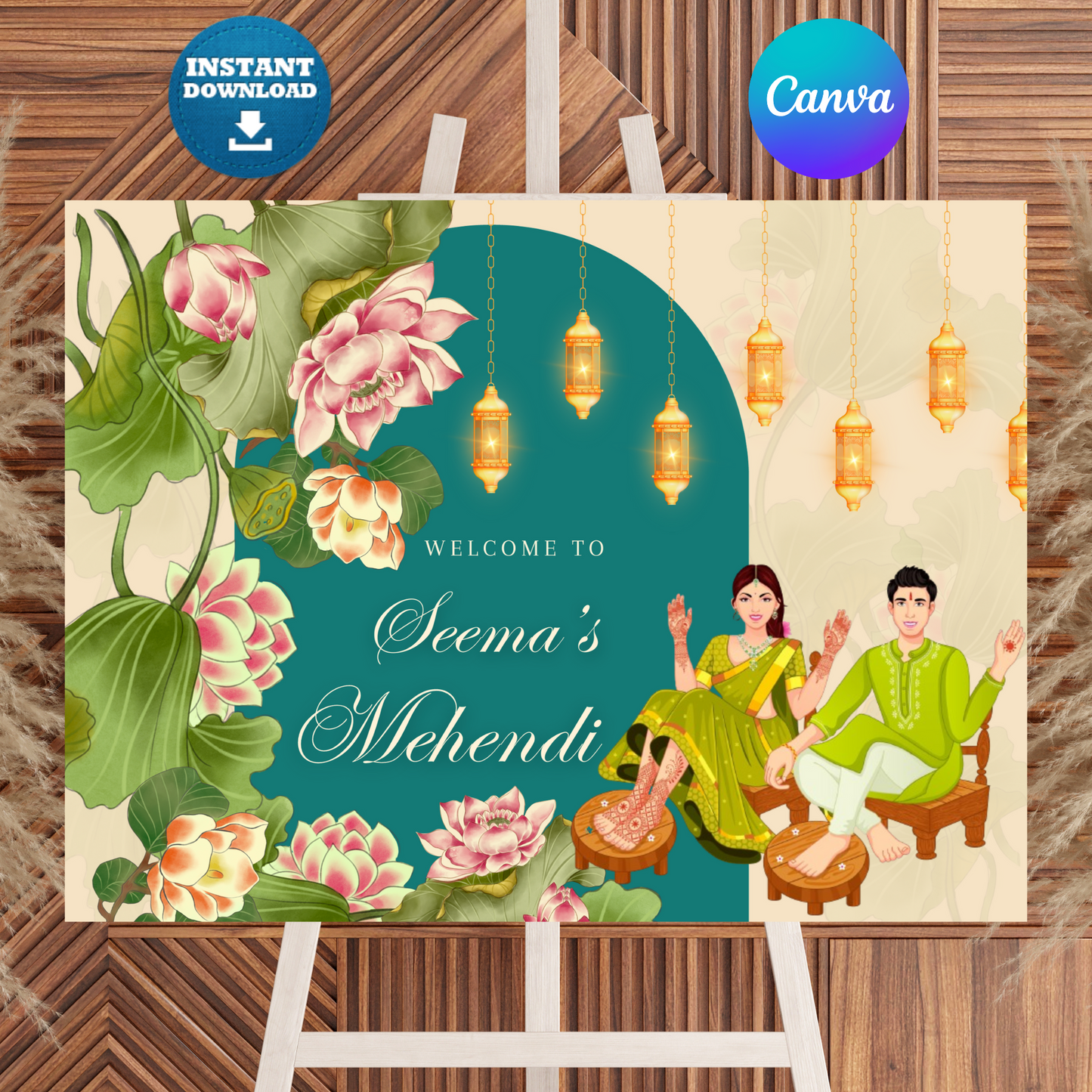 Mehndi Sign Template | Indian Wedding Welcome Sign