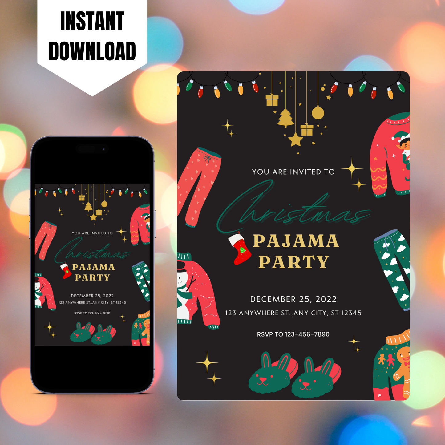 Slumber Christmas Pajamas Party Invitation Template