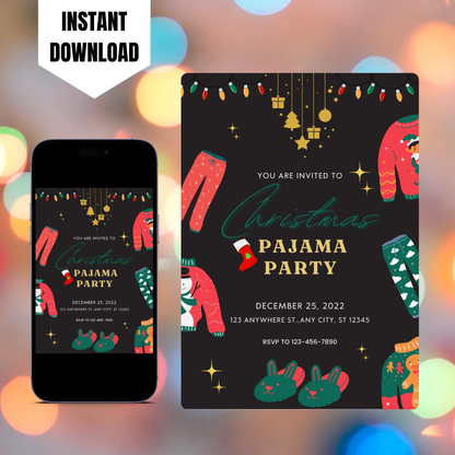 Slumber Christmas Pajamas Party Invitation Template CreativeRino