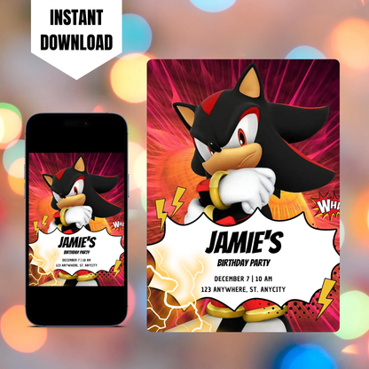 Shadow the Hedgehog Birthday Invitation Template CreativeRino