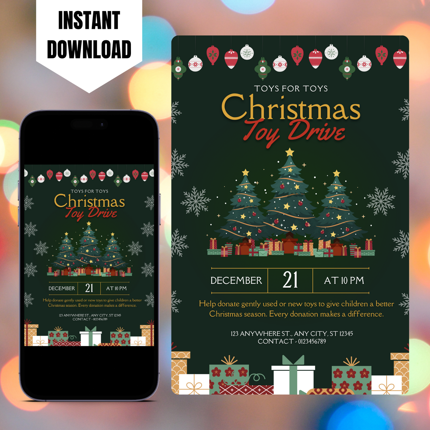 Christmas Toy Drive Flyer Template | Toy Drive Invitation