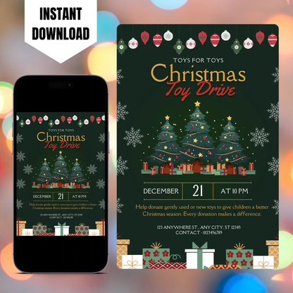 Christmas Toy Drive Flyer Template | Toy Drive Invitation CreativeRino