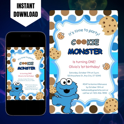 Cookie Monster Birthday Invitation Template CreativeRino