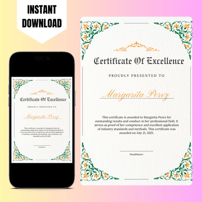 Certificate of Excellence Template | Excellence Certificate CreativeRino