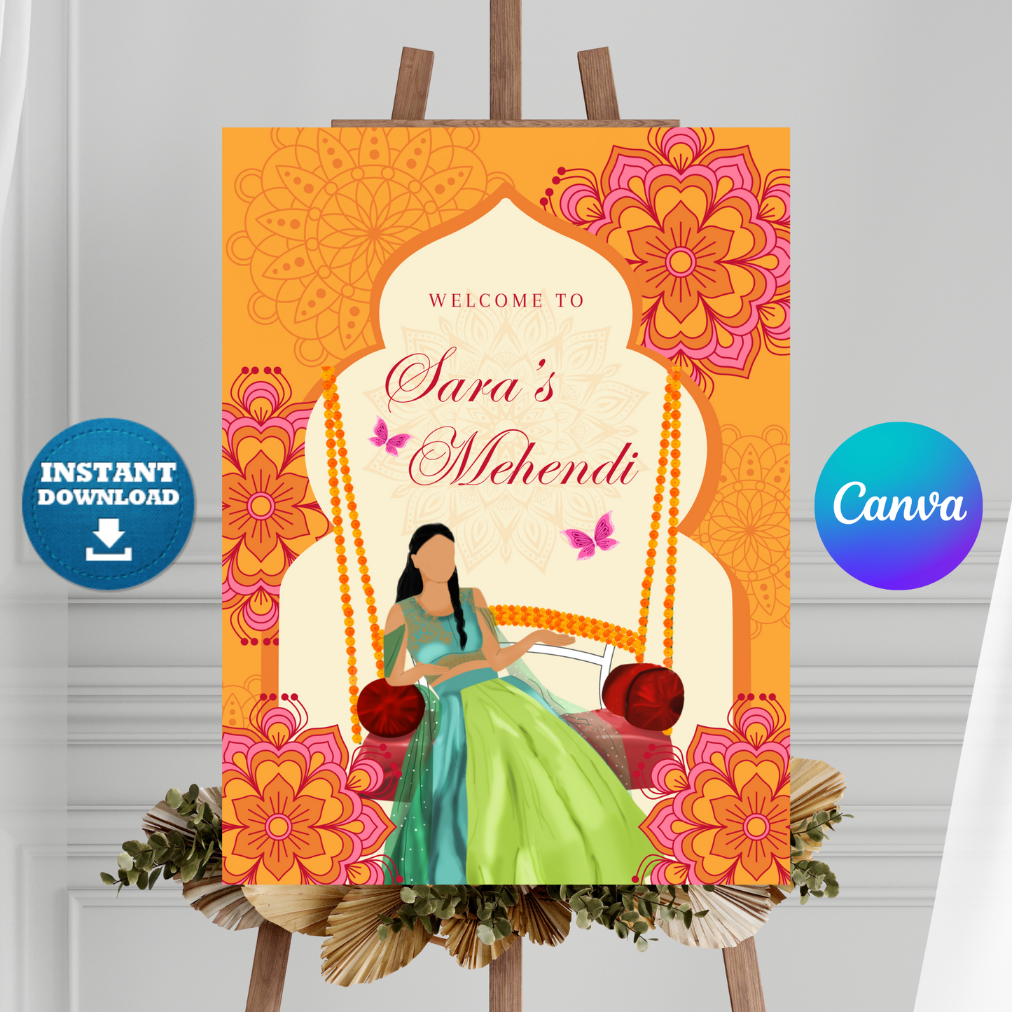 Mehndi Sign Template | Indian Wedding Welcome Sign