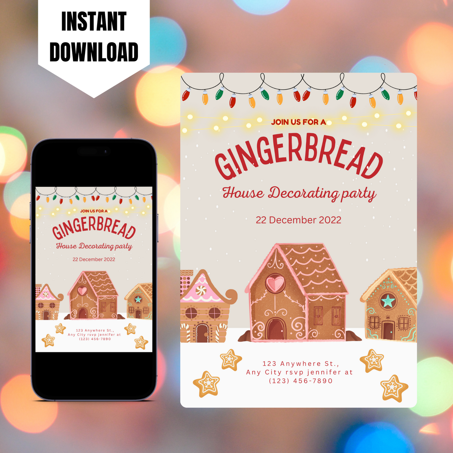 Gingerbread House Decorating Party Christmas Invitation Template