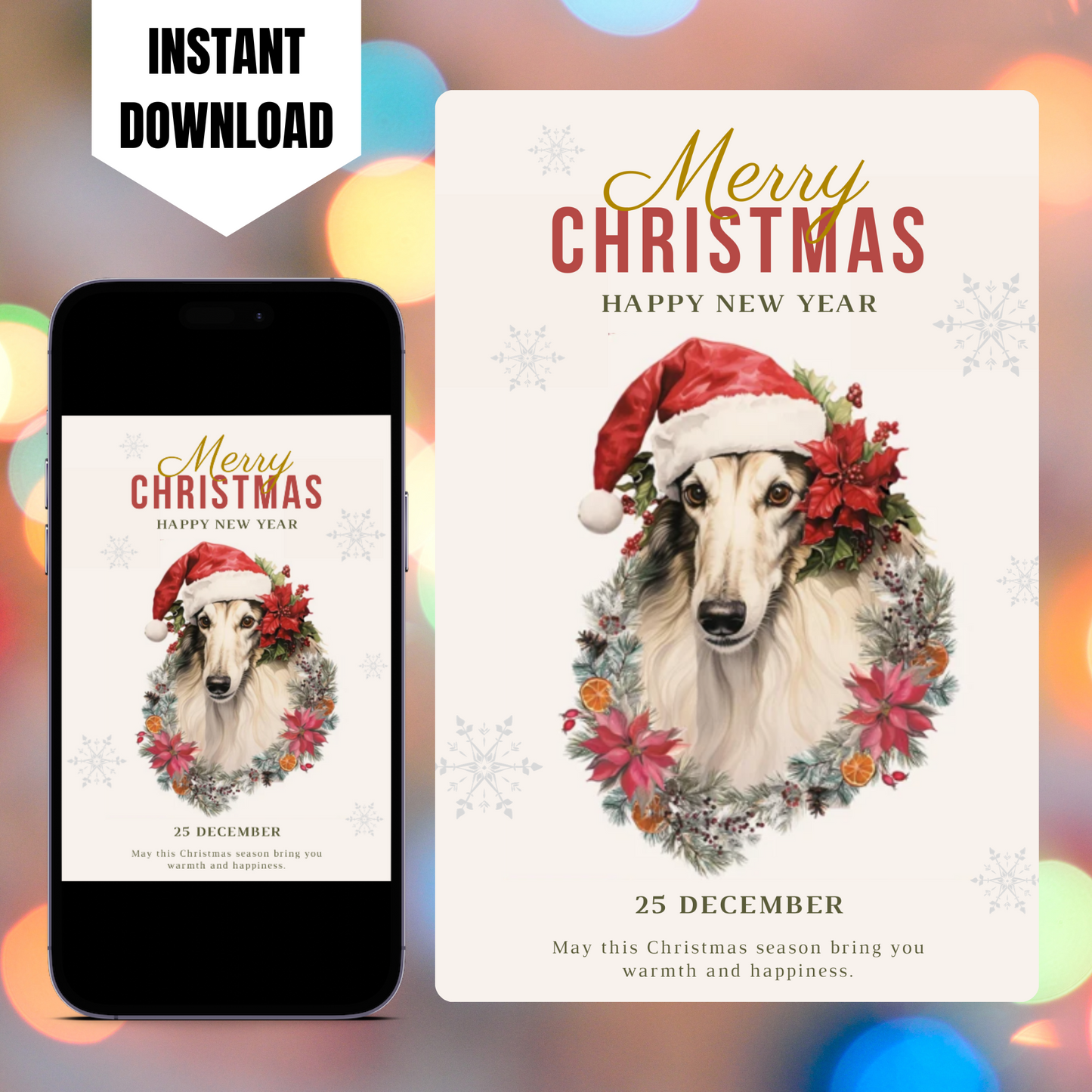 Borzoi Christmas Invitation Template