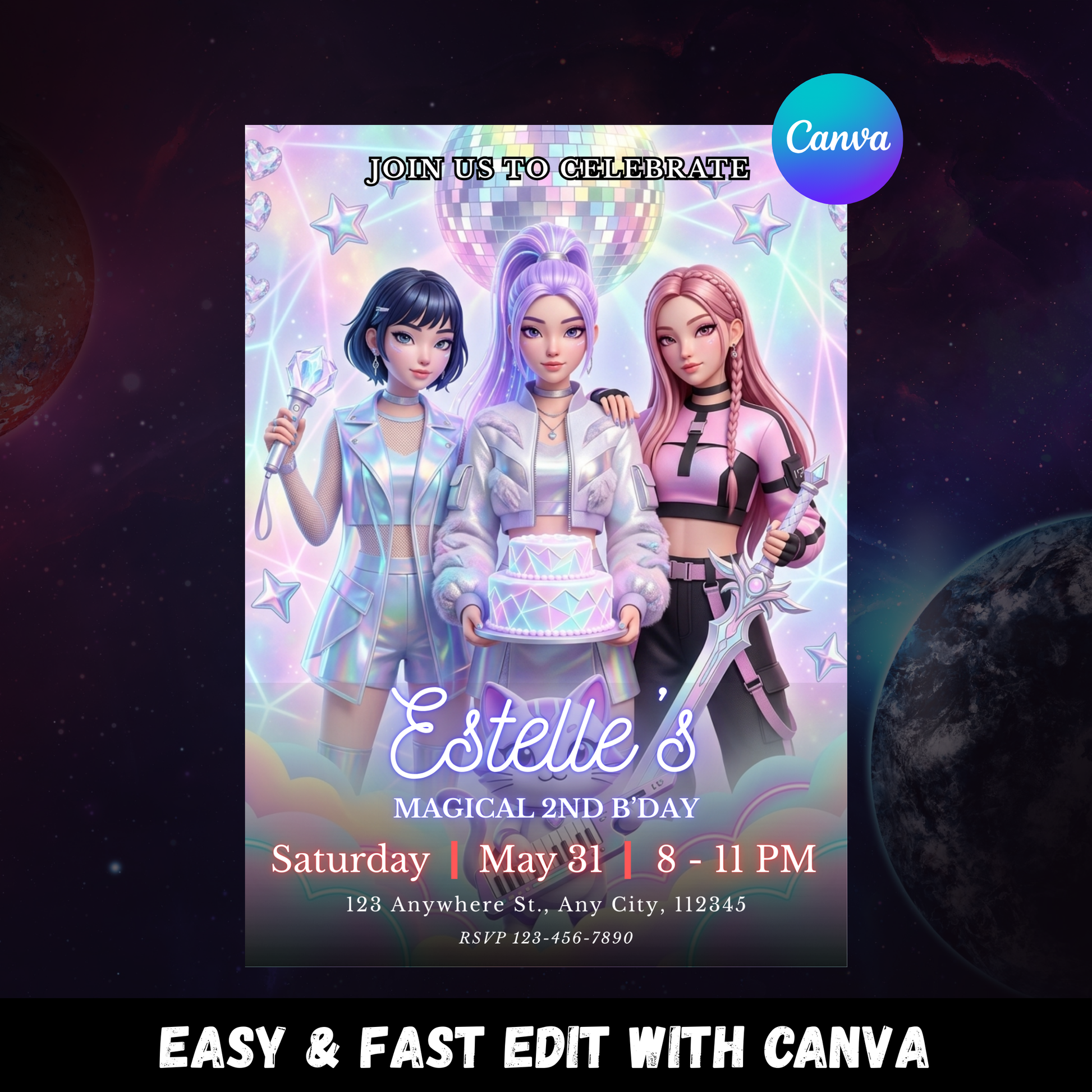 Kpop Demon Hunters Theme Birthday Invite – Digital Download CreativeRino