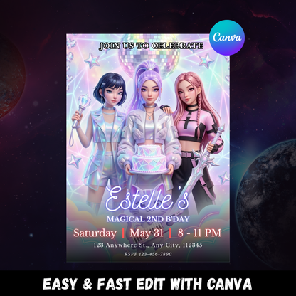 Kpop Demon Hunters Theme Birthday Invite – Digital Download CreativeRino
