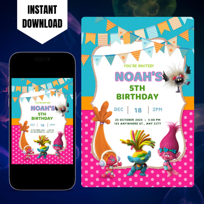 Trolls Band Together Birthday Invitation Template CreativeRino