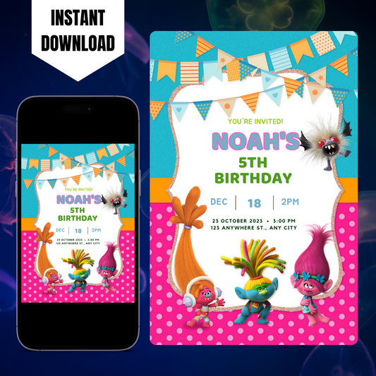 Trolls Band Together Birthday Invitation Template