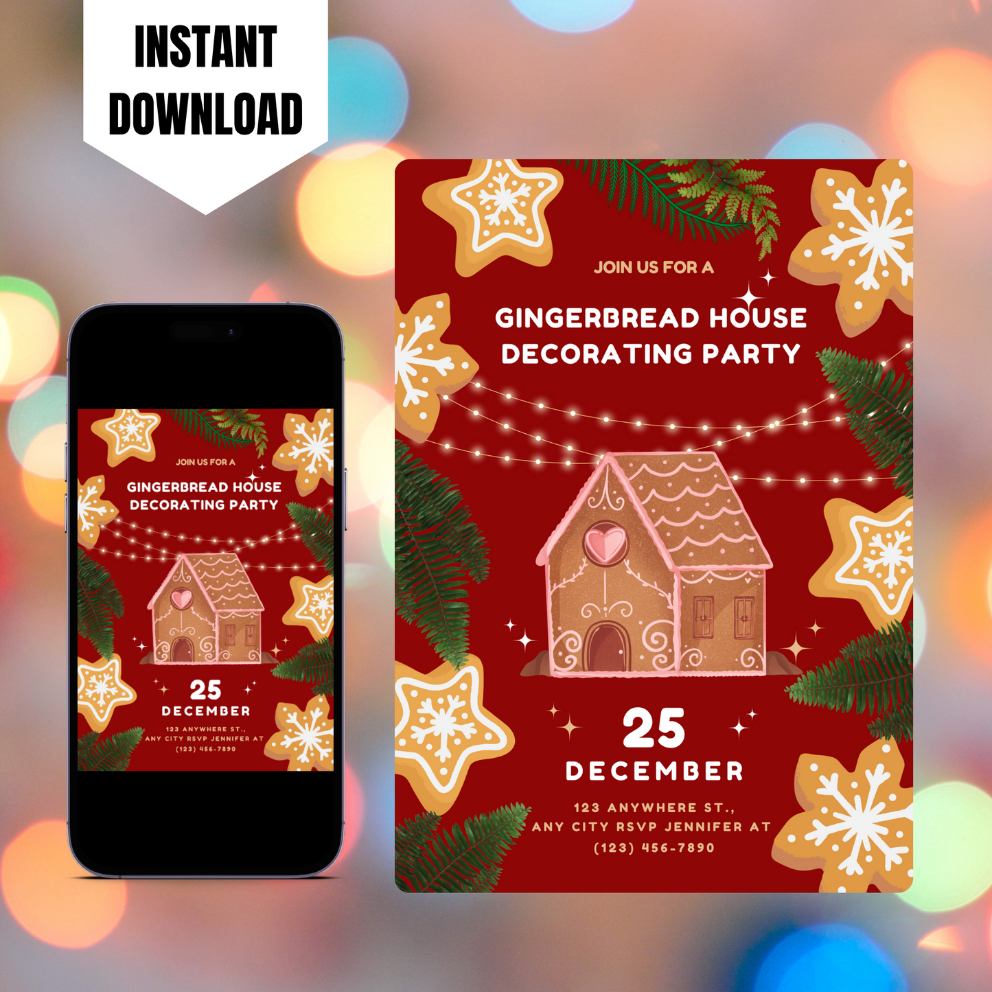 Gingerbread House Decorating Party Christmas Invitation Template