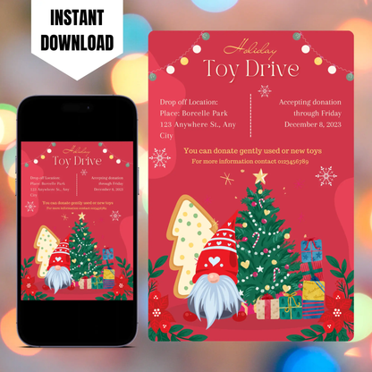 Christmas Toy Drive Flyer Template | Holiday Toy Drive Invitation CreativeRino