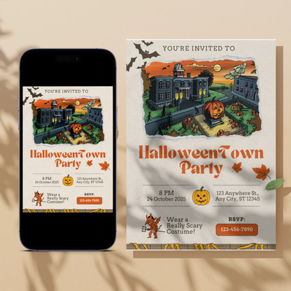 Halloweentown Party Invitation Template | Retro Halloweentown University Est 1998 CreativeRino