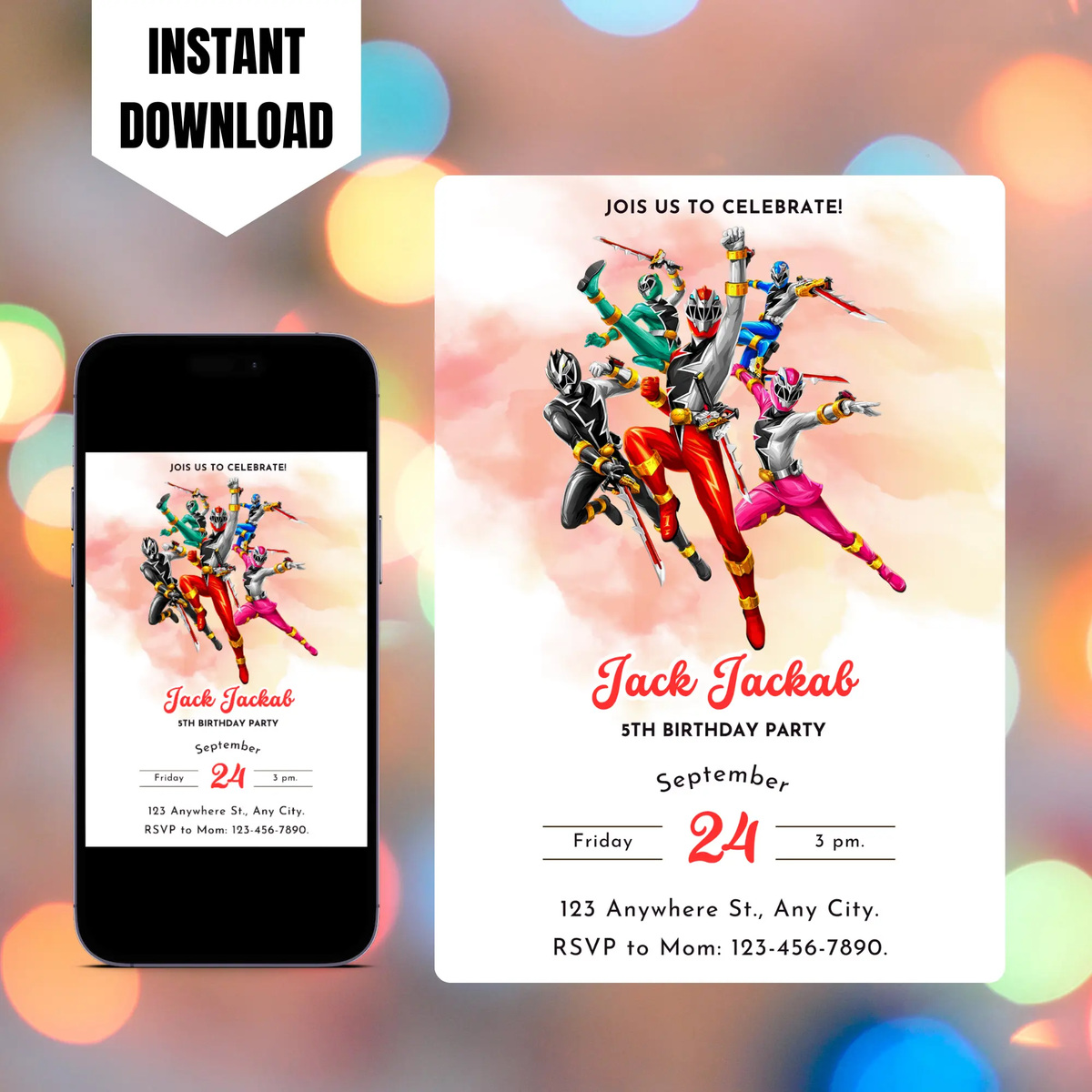 Power Rangers Birthday Invitation Template – CreativeRino