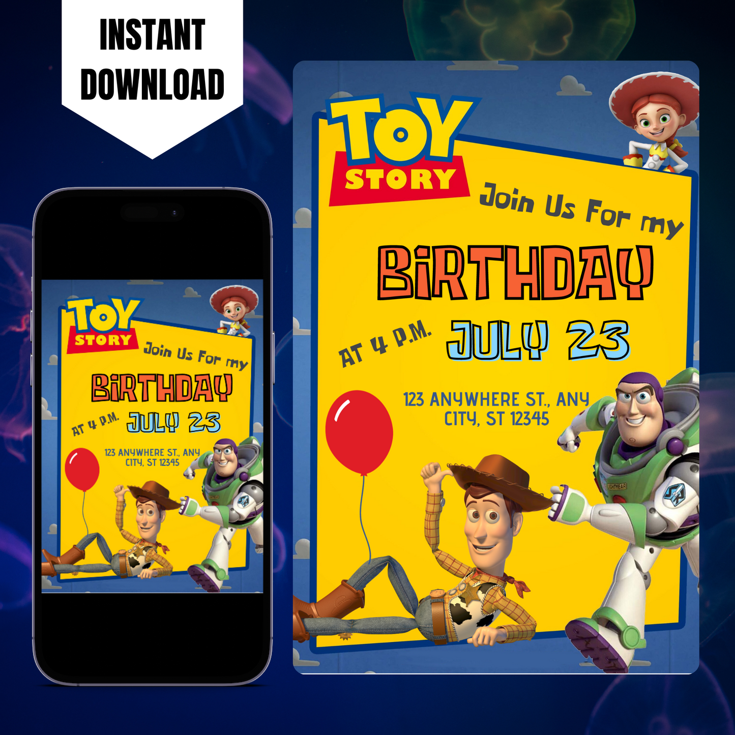 Toy Story Birthday Invitation Template | Buzz Lightyear and Woody Invite