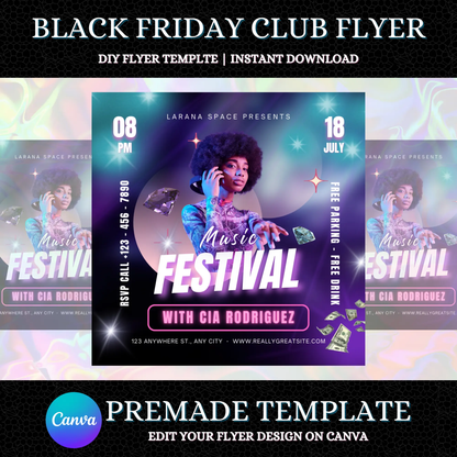 Music Festival Club Flyer Template | Black Friday DJ Party Social Media Flyer CreativeRino