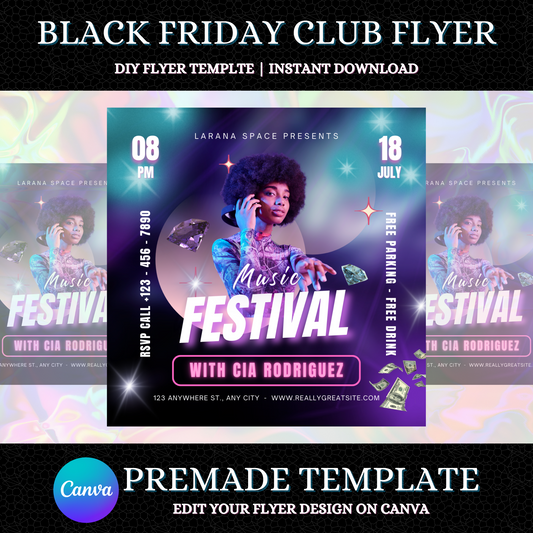 Music Festival Club Flyer Template | Black Friday DJ Party Social Media Flyer