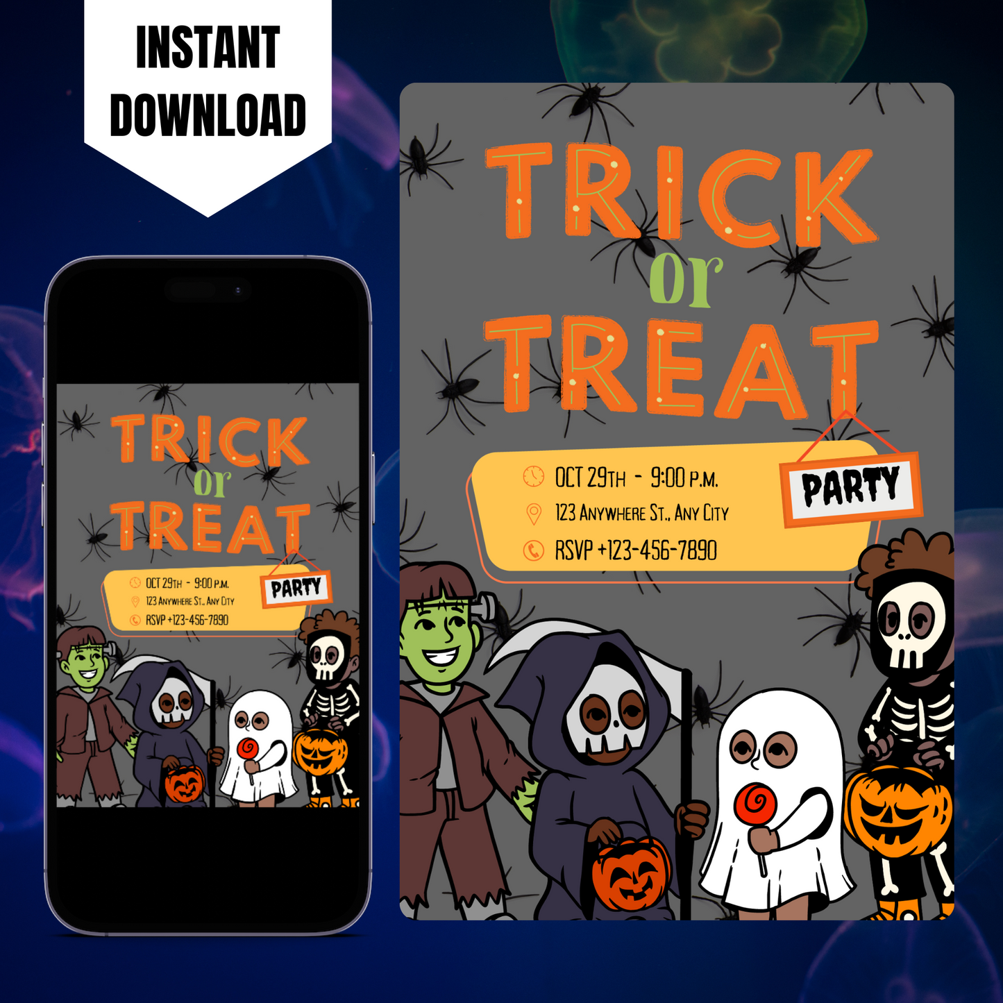 Halloween Trick or Treat Invitation Template | Halloween Trick or Treat Flyer